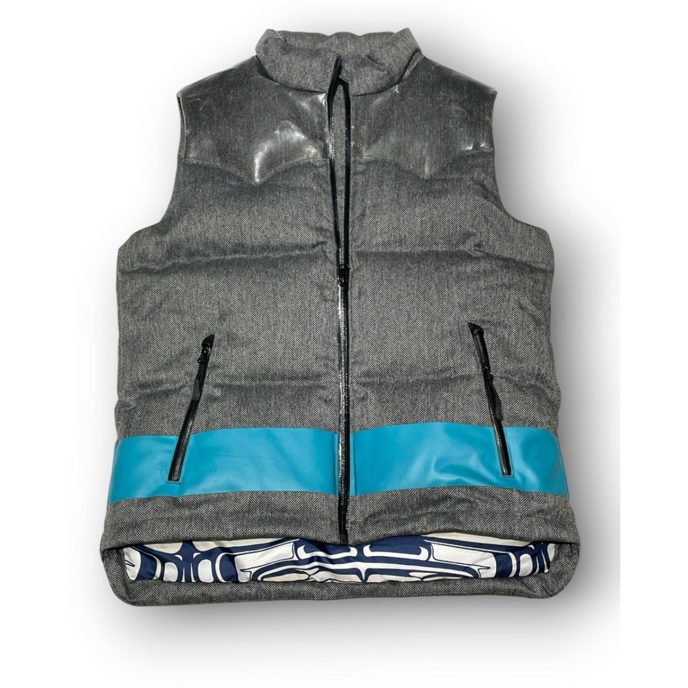 Puma Mihara Yasuhiro Herringbone Puffer Vest Mens Medium Blue Stripe Gloss Yoke